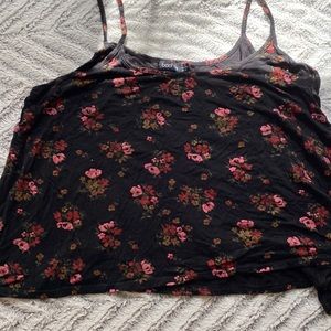 Black floral cropped spaghetti strap top